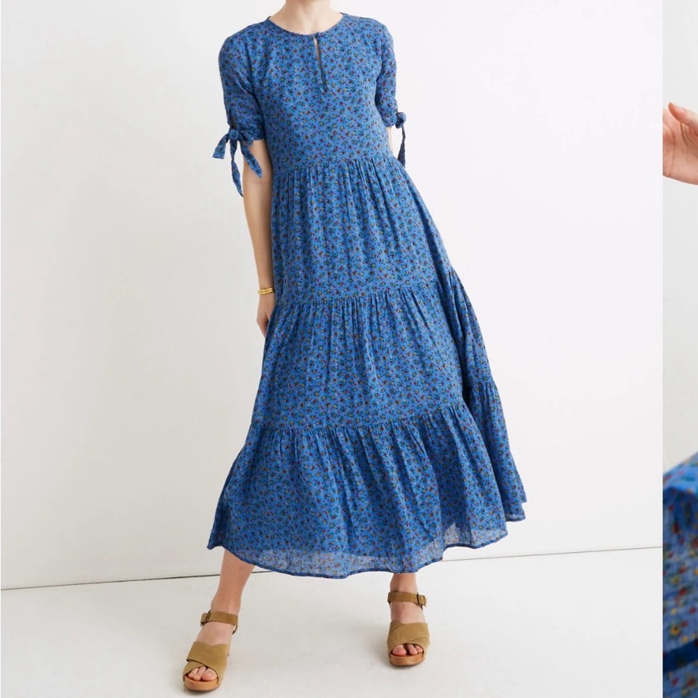 Madewell‎ Tie-Sleeve Tiered Midi Dress in Calico Floral Size XS